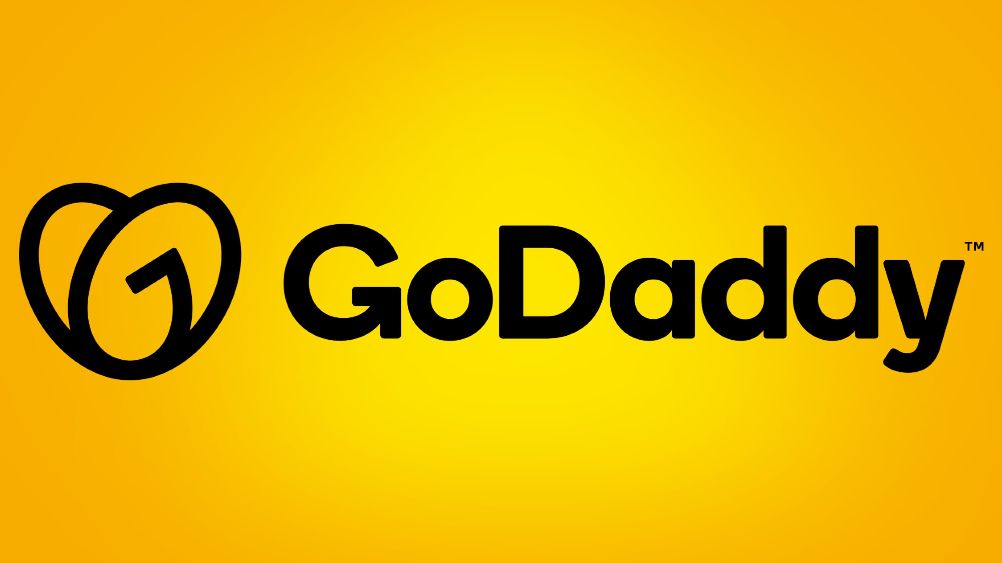 GoDaddy logo on yellow background with spotlight effect