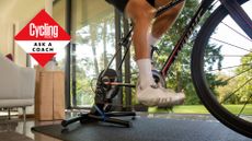 A cyclist pedalling on a turbo trainer