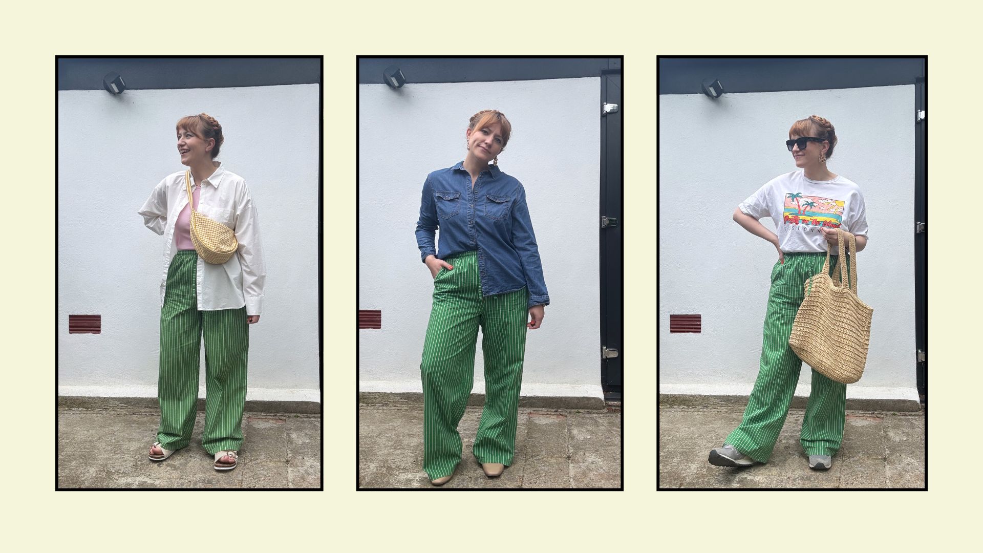 matilda wearing three pyjama bottom outfits