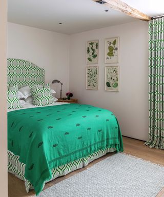 Green bedroom with floral prints