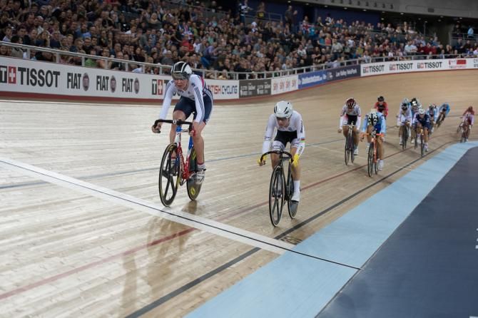 Katie Archibald and Amy Cure clash in the women's points race