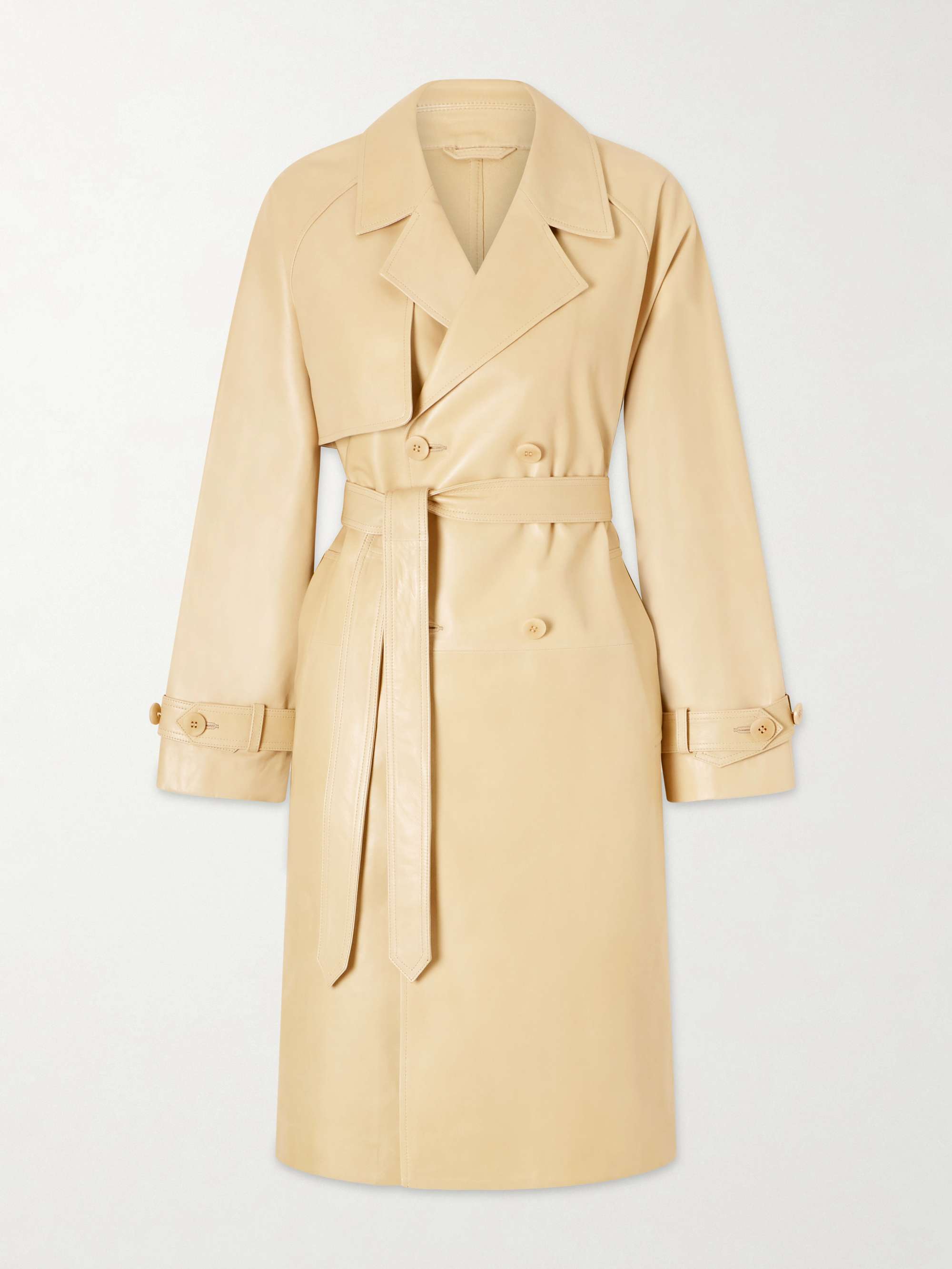 Double-Breasted Belted Leather Trench Coat