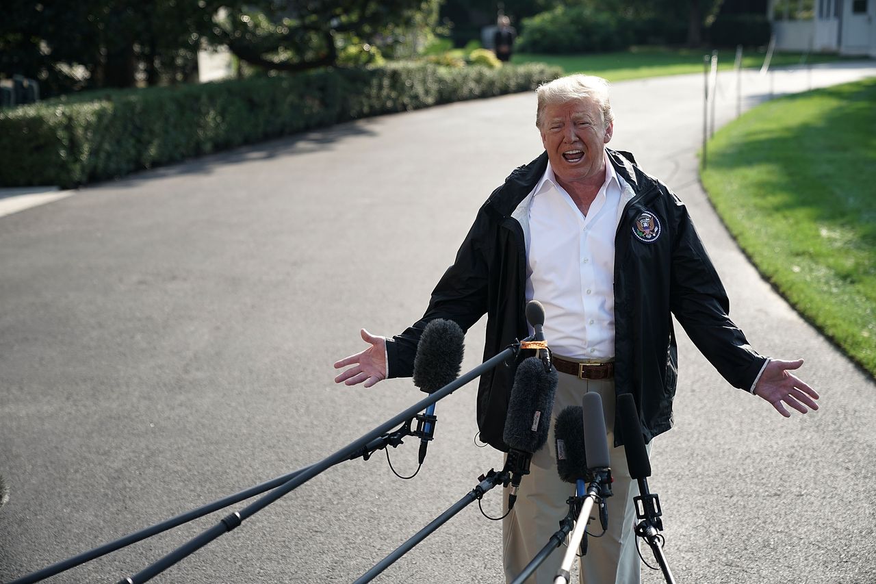 President Trump speaks to the media before heading to North and South Carolina.