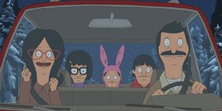 The Belcher family in their car in Bob's Burgers.