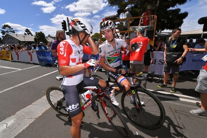 Former teammates Caleb Ewan (Lotto Soudal) and Daryl Impey (Mitchelton-Scott) discuss what they could have done to have taken the win