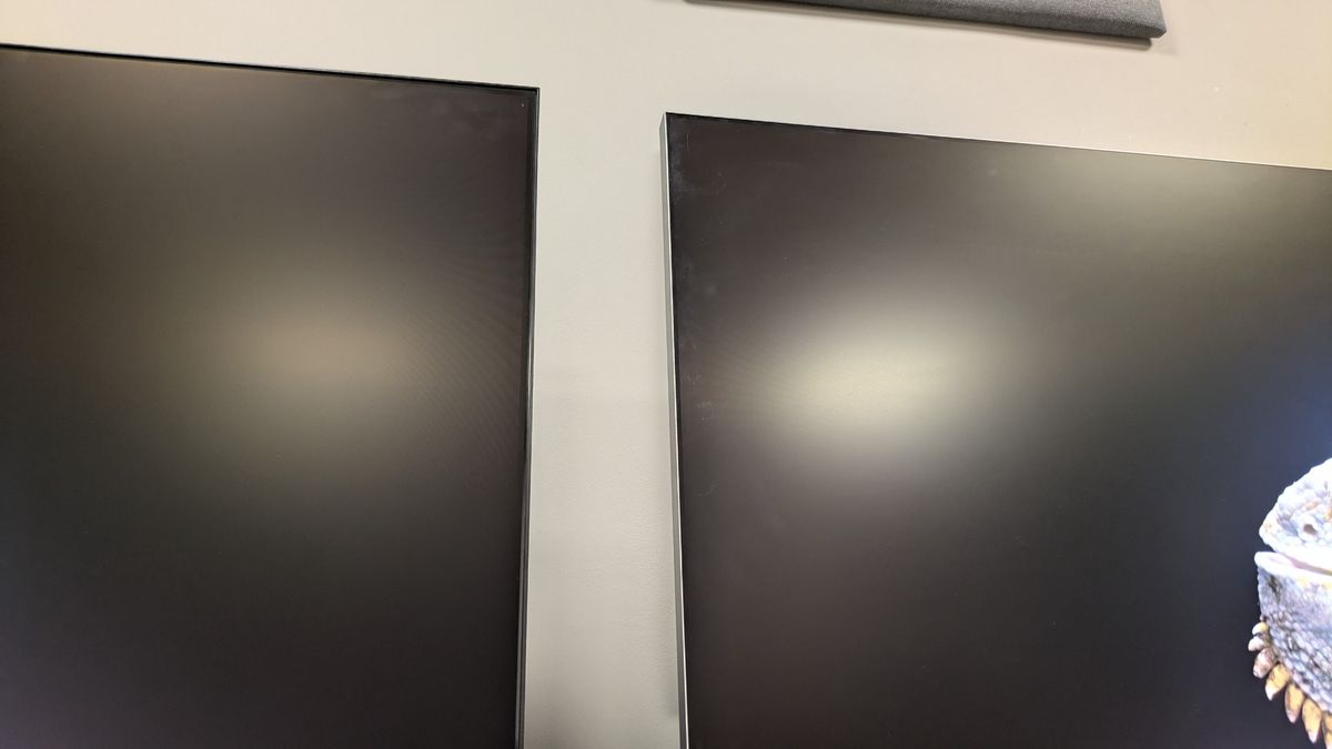 Sony Bravia 9 II vs Samsung R95H showing overheads light reflected in screen. Both TVs are very good at reducing mirror-like reflections