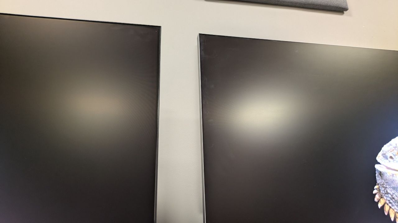Sony Bravia 9 II vs Samsung R95H showing overheads light reflected in screen. Both TVs are very good at reducing mirror-like reflections