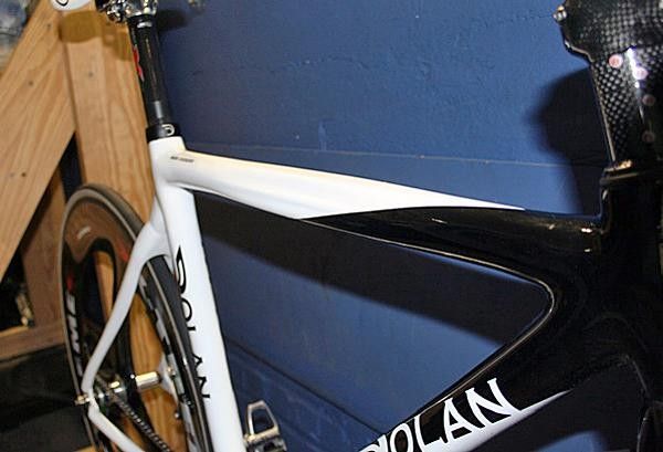 The carbon top tube of Cavendish's frame