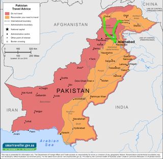 This map from Smartraveler.gov.au shows the parts of Pakistan where visitors are advised not to travel to. The green lines seem to be part of the journey Jolie and Mark took, according to their YouTube video descriptions. 