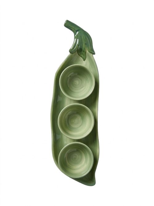 Peas in a Pod Hand Painted Stoneware Dip Bowls & Tray