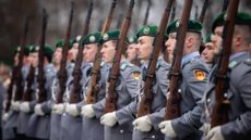 German guard battalion soldiers seen during a ceremony in Berlin, Germany. 