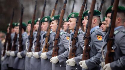 German guard battalion soldiers seen during a ceremony in Berlin, Germany. 