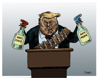 Political Cartoon U.S. Trump armed anticovid protests anti media