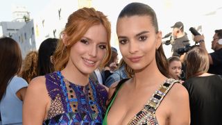 Emily Ratajkowski And Bella Thorne Embrace At The MTV Movie Awards.