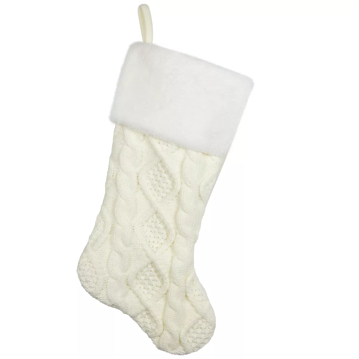 Northlight Cable Knit Christmas Stocking With Faux Fur Cuff - 20.5&quot; - Cream and White