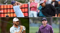 Jordan Spieth, Tony Finau, Sam Burns and Min Woo Lee hit golf shots in a grid format