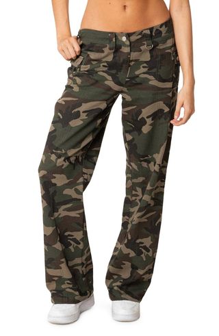 Aya Camo Print Low Rise Cargo Pants