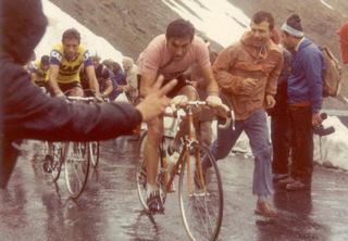 Merckx leads his rivals on the Stelvio in 1972