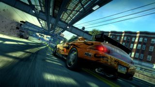 Best racing games - a car races on streets while another crashes