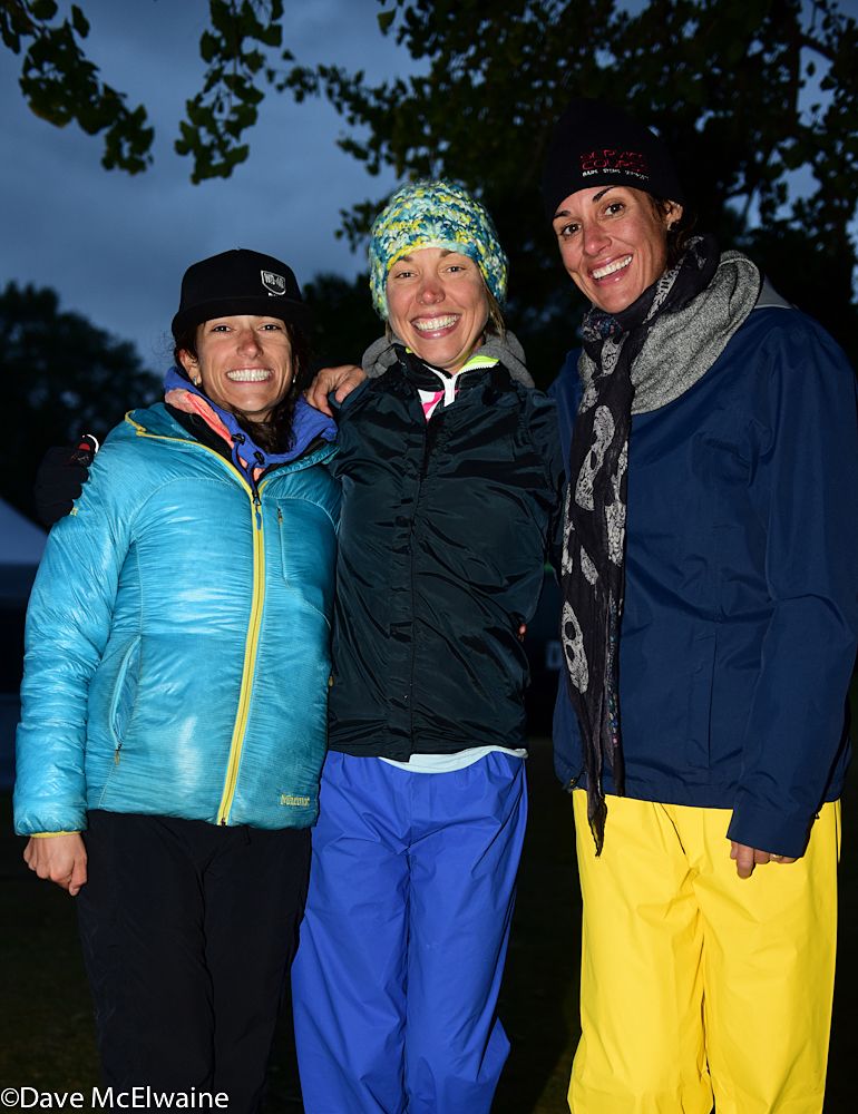 Racers Courtenay McFadden, Emily Kachorek, and Nicole Duke were dressed for a raw day in Providence