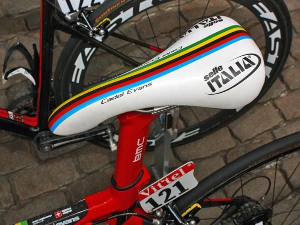 Cadel Evans gets his own personalized saddle from Selle Italia.