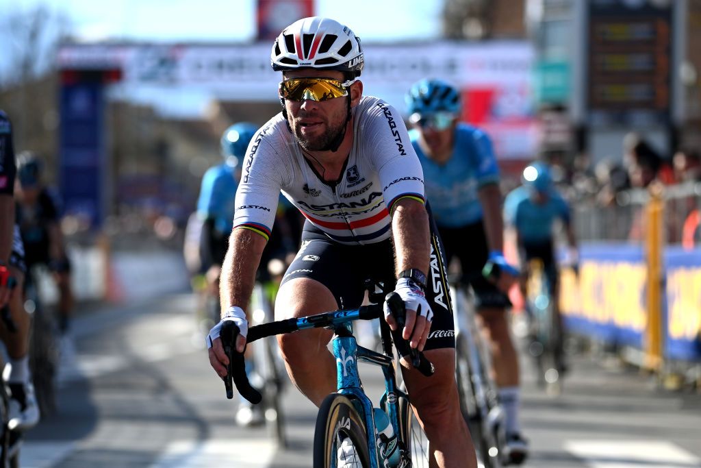 ORBASSANO ITALY MARCH 15 Mark Cavendish of The United Kingdom and Astana Qazaqstan Team crosses the finish line during the 104th MilanoTorino 2023 a 192km one day race from Rho to Orbassano MilanoTorino on March 15 2023 in Orbassano Italy Photo by Tim de WaeleGetty Images