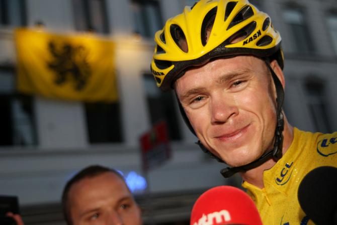 A happy Chris Froome (Sky) is interviewed following his win