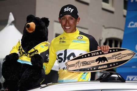 Team Sky's Egan Bernal is all smiles in Sacramento after winning the 2018 Tour of California title