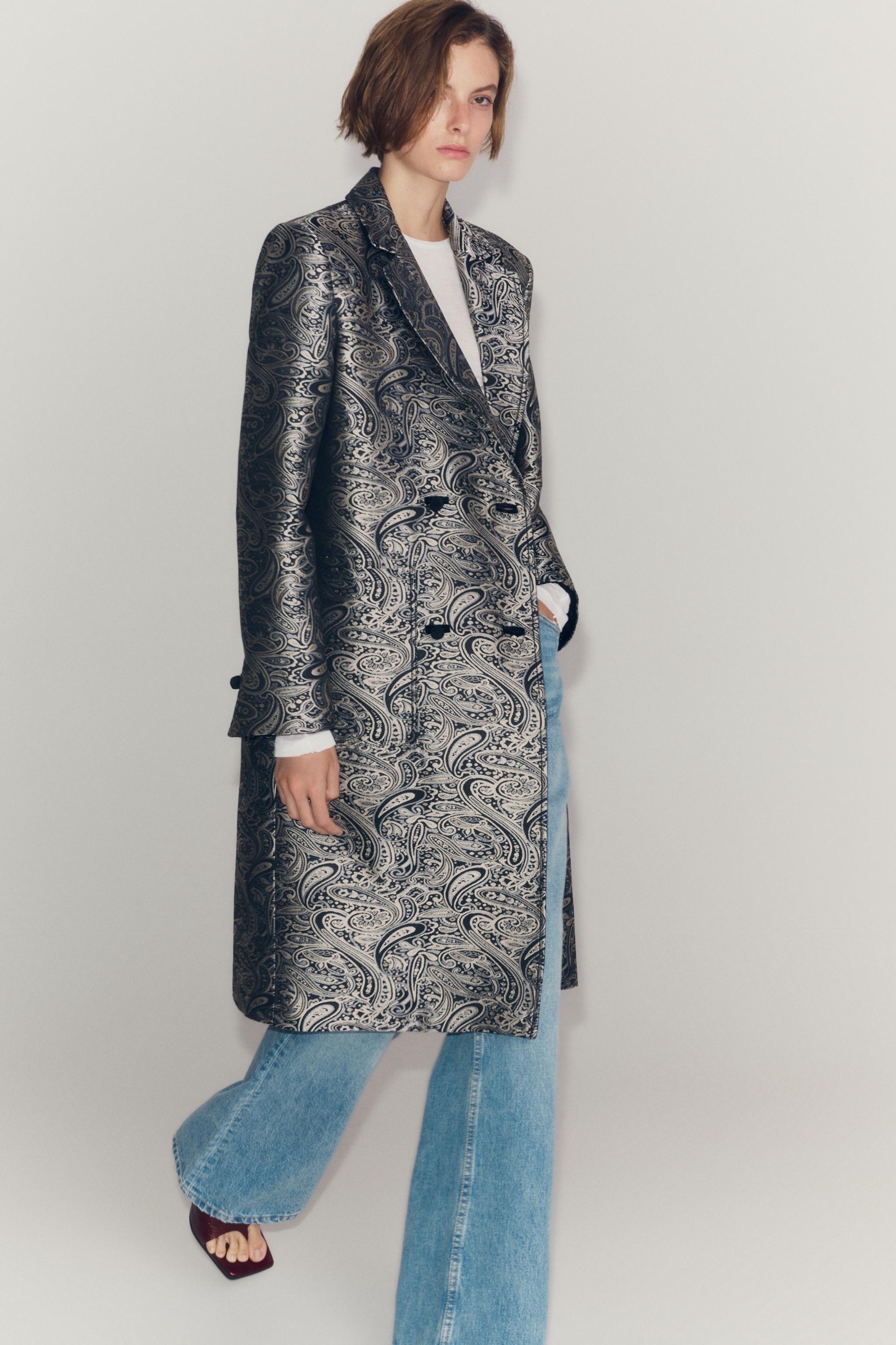 Zw Collection Jacquard Coat - Gray - Xs