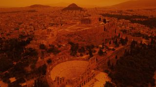 A Saharan dust storm that reached southern Greece on Tuesday (April 23) has turned the sky over Athens and other Greek cities an apocalyptic reddish-orange hue.