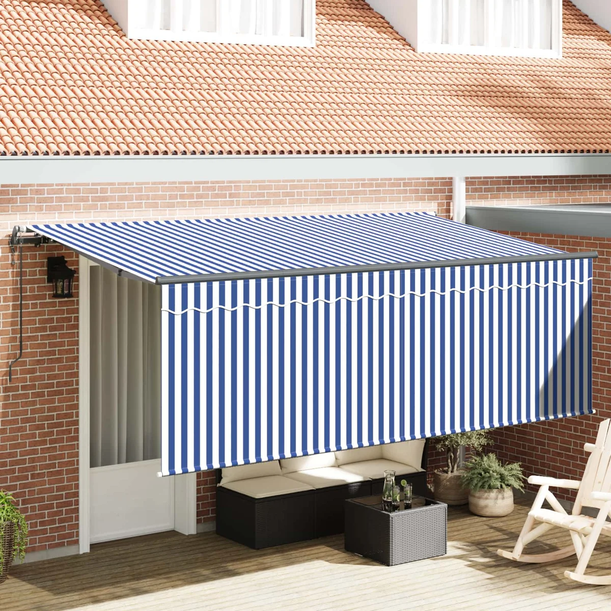 Vidaxl , Retractable Manual Awning in Blue and White