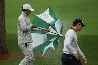 Adam Scott and his umbrella at the 2023 Masters