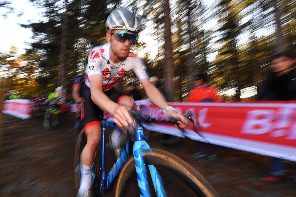 ZONHOVEN BELGIUM OCTOBER 24 Eli Iserbyt of Belgium and Team Pauwels Sauzen Bingoal competes during the 25th Zonhoven UCI CycloCross Worldcup 2021 Mens Elite CXWorldCup UCIcyclocrossWC zonhoven on October 24 2021 in Zonhoven Belgium Photo by Luc ClaessenGetty Images