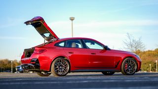 2025 BMW i4 M50 Gran Coupe trunk open.