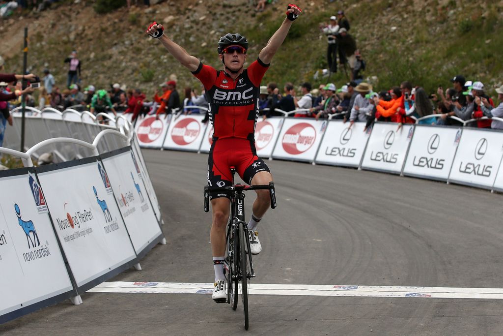 Rohan Dennis (BMC) doesn't think he's won the stage, he's celebrating Brent Bookwalter's victory