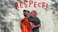 Picture shows a mural by Italian street artist Salvatore Benintende aka TvBoy which depicts Spanish Football Federation President Luis Rubiales kissing Spain midfielder Jenni Hermoso