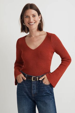 Madewell Flared-Sleeve V-Neck Sweater