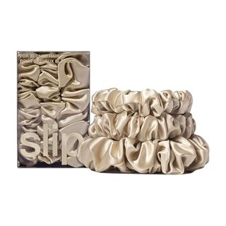 Slip Pure Silk Back to Basics Assorted Scrunchies - Blonde - 100% Pure 22 Momme Mulberry Silk Scrunchies for Women - Hair-Friendly + Luxurious Elastic Scrunchies Set (3 Scrunchies)