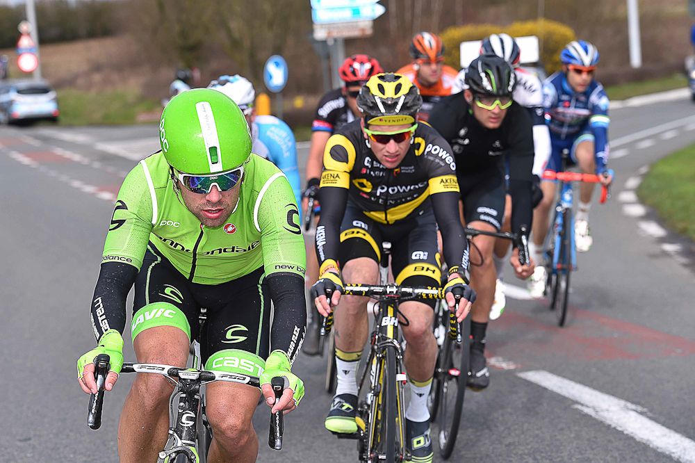 Wouter Wippert leads the early breakaway at E3 Harelbeke.