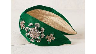 Anthropologie green silk headband with jewel detailing