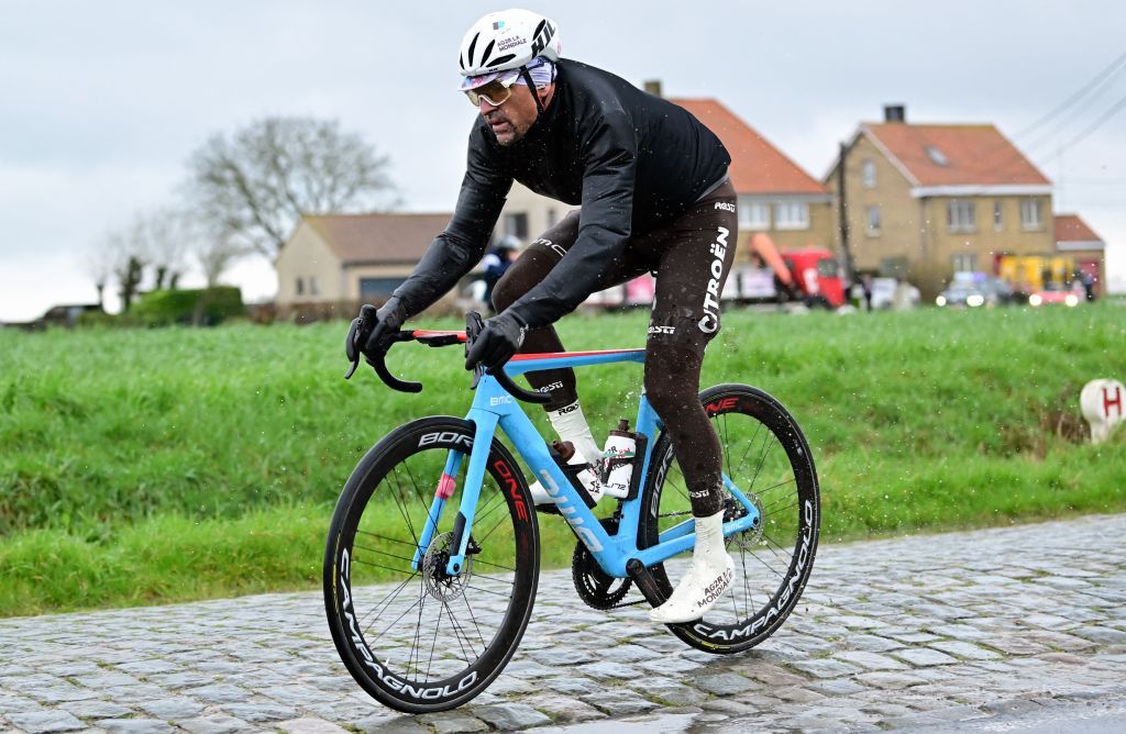 Belgian Greg Van Avermaet of AG2R Citroen pictured in action during the mens GentWevelgem In Flanders Fields cycling race 2609 km from Ieper to Wevelgem Sunday 26 March 2023 BELGA PHOTO DIRK WAEM Photo by DIRK WAEM BELGA MAG Belga via AFP Photo by DIRK WAEMBELGA MAGAFP via Getty Images
