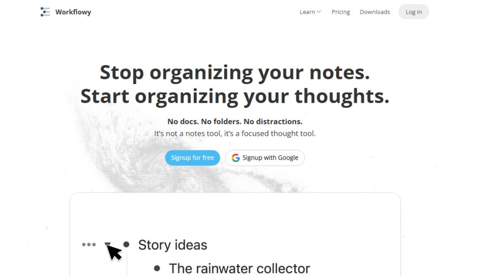 Website screenshot of WorkFlowy (September, 2025)