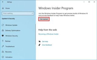 Windows Insider Program settings on Windows 10