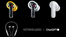 Nothing Earbuds with ChatGPT banner, on black background