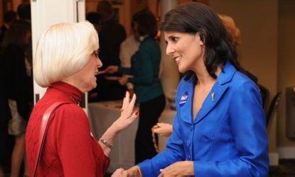Nikki Haley greets a supporter.