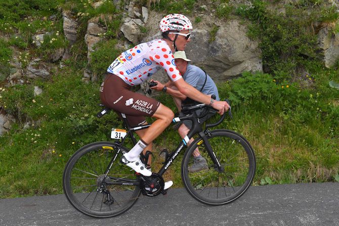 AG2R La Mondiale&#039;s Romain Bardet in the polka-dot jersey at the 2019 Tour de France