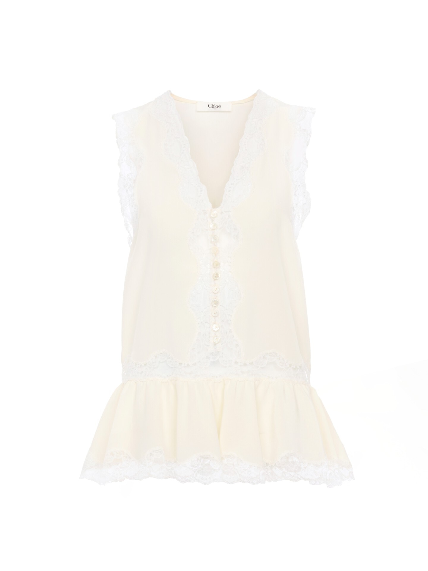 Sleeveless Peplum Top in Cr&amp;ecirc;pe De Chine &amp;amp; Lace