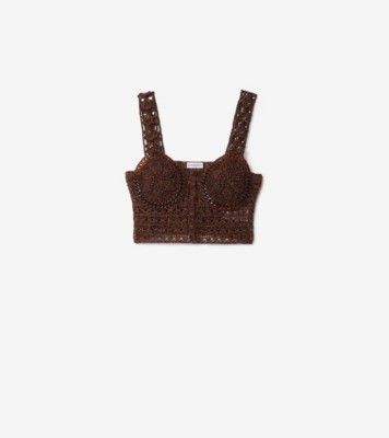 Cropped Crochet Mouliné Cotton Top in Black/red - Women | Burberry® Official