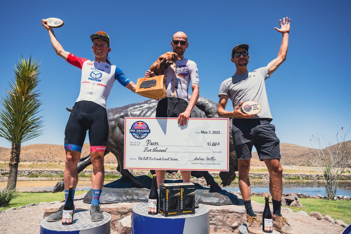 Mens podium at Rio Grande Gravel in Marfa Texas USA on 7 May 2022 Paris Gore Red Bull Content Pool SI202205080047 Usage for editorial use only
