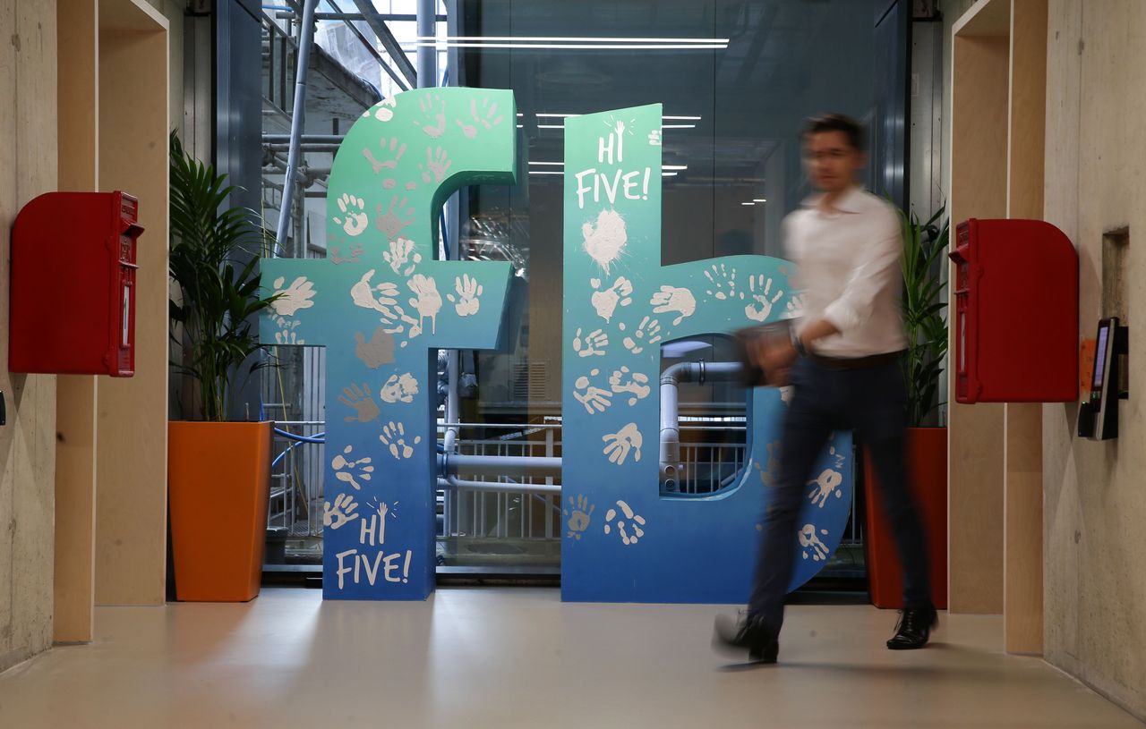 An employee at Facebook headquarters in London.